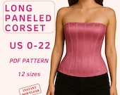 Long strapless corset top pattern, overbust corset sewing pattern with boning, corset pdf sewing pattern, paneled bustier pattern for women