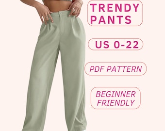 Elegant pants sewing pattern for women, suit trousers pattern for beginners, tailored pants for winter, wool trendy pants pdf sewing pattern