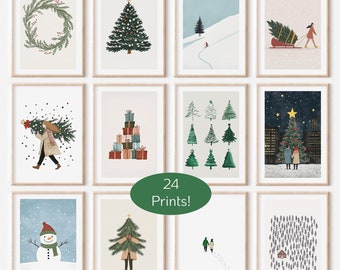 Christmas Artwork, Winter Wall Art, Downloadable Prints, Christmas Printable, Christmas Decoration, Art Print Set, Christmas Print Set of 24