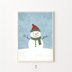 Schneemann Kunstdruck, Schneemann Illustration, Weihnachtsschneemann Druck, Kinderzimmer Dekor, Festliche Schneemann Dekor, Winterszene Illustration