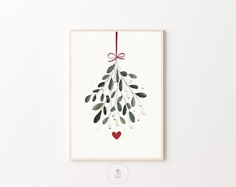 Mistletoe Art Print, Christmas Wall Decor, Holiday Botanical Print, Minimalist Christmas Decor, Nordic Christmas Print, Festive Art Print