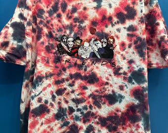 Handmade Halloween Horror Movie Friends Tie Dye T-shirt, XL