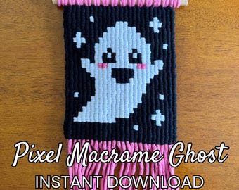 Pixel Macrame Ghost Pattern: DIY Halloween Wall Hanging Tutorial (PDF Download)
