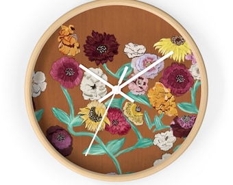 Eras piano-inspired wall clock; floral design