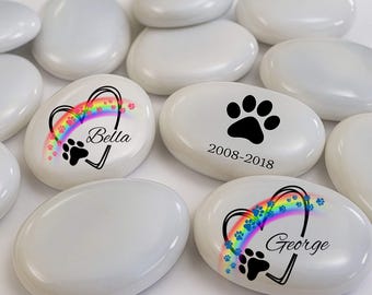 Pet Loss Gift- Personalized Rainbow Bridge Pebble- Custom Name Memorial- Pet Tribute Keepsake