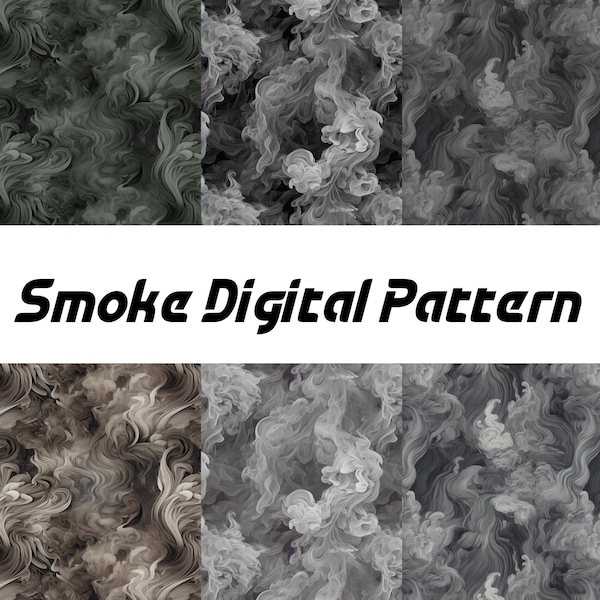 6 Designs Trippy Smoke Pattern Paper Download Printable Digital Fabric Print Seamless High Quality Digital Download Packet 300dpi PNG Files