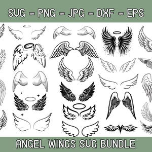 Angel Wings SVG Bundle, Angel Wings Clip Art, Wings Cut File For Silhouette, Wings PNG, Wings Shape, Wings Outline, Svg Files For Cricut.
