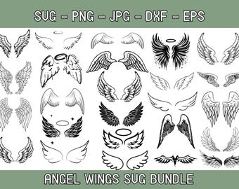 Angel Wings SVG Bundle, Angel Wings Clip Art, Wings Cut File For Silhouette, Wings PNG, Wings Shape, Wings Outline, Svg Files For Cricut.