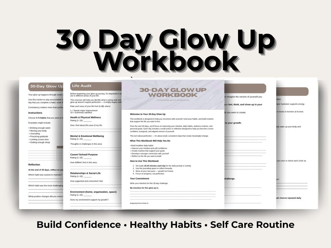 30 Day Glow up Workbook | Habit Tracker (printable PDF) - Etsy