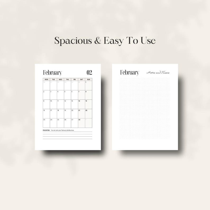 2026 Yearly Planner Printable | Minimalist Monthly Calendar + Notes ...