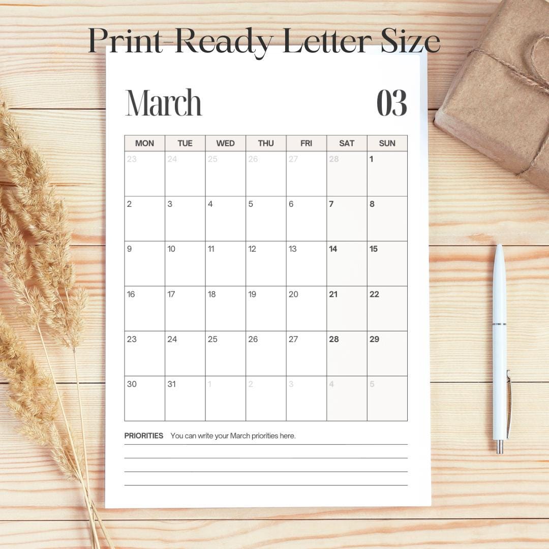 2026 Yearly Planner Printable | Minimalist Monthly Calendar + Notes ...