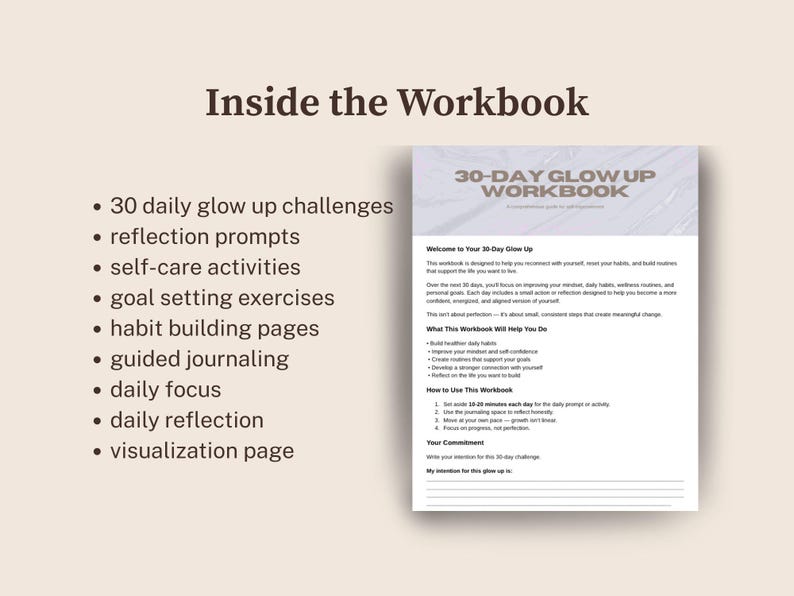 30-day Glow up Workbook | Self Care, Habit Tracker (printable PDF) - Etsy