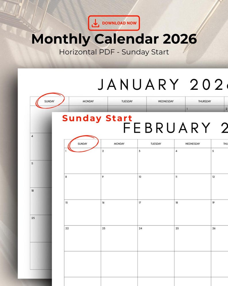 2026 Intentional Monthly Calendar | Minimal Elegant Layout | Printable ...