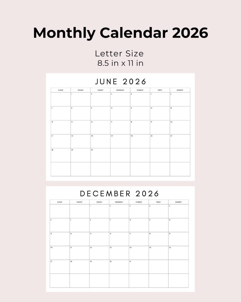 2026 Intentional Monthly Calendar | Minimal Elegant Layout | Printable ...