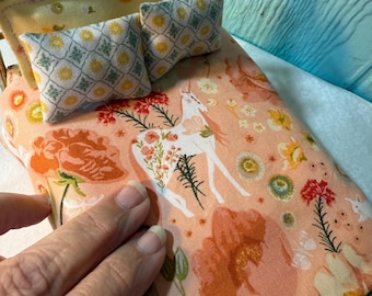 Dollhouse miniature 1:12 scale bedding set peach unicorn