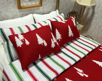 Miniature 1:12 scale bedding red Christmas trees