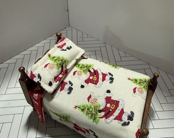 1:24 scale miniature dollhouse bedding set. Christmas Santa Claus