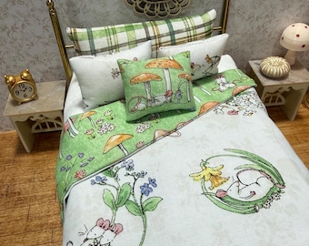 Dollhouse miniature 1:12 scale bedding set spring mice