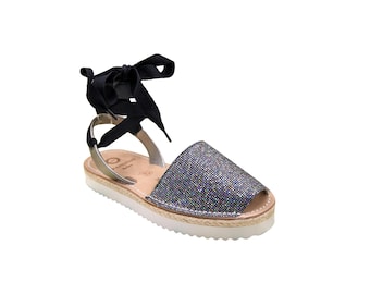 Black Glitter Lace Up Avarca Platform