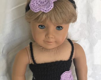 Doll Spring Dress, Handmade Crochet Doll Clothes, Doll Easter Dress, Doll Spring Outfit with Flowers, Black Dress For 18 inch Doll