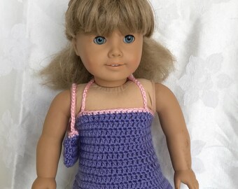 Doll Sundress, Handmade Crochet Doll Clothes, Purple and Pink Dress For 18 inch Doll, Summer Sundress for Doll, Crochet Doll Sundress