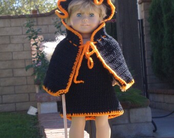 Halloween Costume for 18 inch doll, Witch Doll Costume, Crocheted Witch Costume, Crocheted Halloween Doll Costume