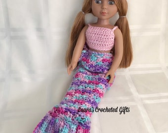 Doll Costume, Mermaid Princess Costume, Handmade Crochet Doll Clothes, Pink Blue Purple Mermaid Costume for 14 in Doll, Doll Mermaid Tail