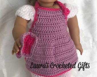 Doll Apron and Potholder, Handmade Crochet Doll Clothes, Doll Apron, Purple Doll Apron, Accessories for 18 inch Doll, Baking Apron for Doll
