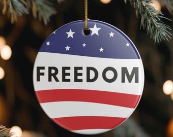 Freedom 250 Years Anniversary USA Ceramic Round Ornament, America Semiquincentennial Birthday Celebration Commemorative Decor, MAGA Patriot