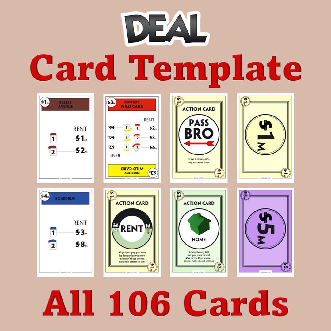 Classic Deal-style Card Game Template | Printable Family Card Deck ...