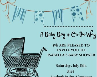 A Baby Boy is on the way, Boy Baby Shower, Blue Baby Shower Invitation