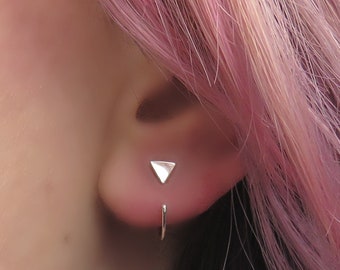 Sterling Silver Tiny Triangle Huggie Hoop Earrings: Minimalist Jewelry