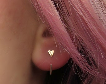 Tiny Heart Huggie Hoop Earrings: Bronze Sleeper Hoops