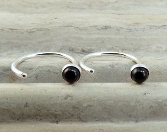 Dainty Black Stud Earrings - Tiny Black Onyx Stud Endless Earrings - Ear Hugger Hoop Earrings - Sleeper Earrings 3mm or 4mm