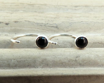 Dainty Black Stud Earrings - Tiny Black Onyx Stud Endless Earrings - Ear Hugger Hoop Earrings - Sleeper Earrings 3mm or 4mm