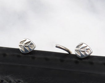 Sterling Silver Leaf Sleeper Earrings: Minimalist Hoop Studs