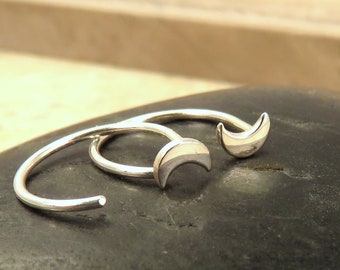 Tiny Sterling Silver Moon Sleeper Hoop Earrings: Minimalist Ear Huggers