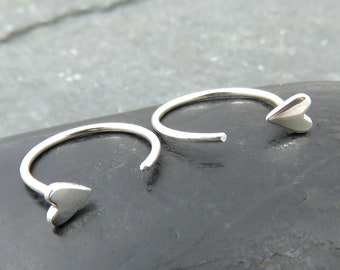 Tiny Heart Huggie Hoop Earrings - Silver Heart Sleeper Hoops - Dainty Heart Hoop Earrings - Minimalist Jewelery