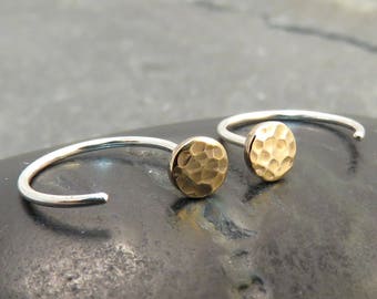 Bronze Hammered Stud Earrings: Sterling Silver Ear Hugger Hoops