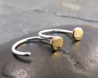 Ear Hugger Hoops Bronze Silver Smooth Studs - Sleeper Hoop Earrings - Dainty Stud Earrings in 3mm or 4mm - Small Minimalist Earrings