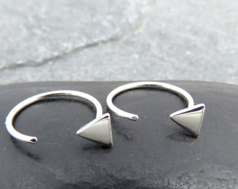 Sterling Silver Tiny Triangle Huggie Hoop Earrings: Minimalist Jewelry