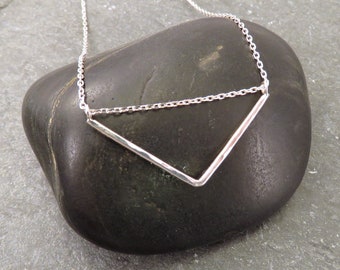 Hammered Sterling Silver Chevron Necklace: Minimalist V Necklace