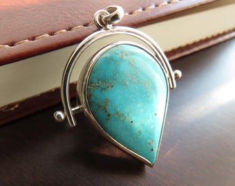 Kingman Turquoise Artifact Pendant - Sterling Silver Oracle Necklace, Natural Stone Talisman Jewelry