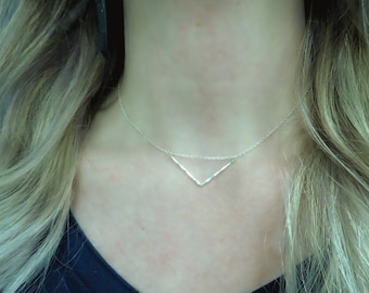 Large Chevron Pendant Layered Necklace Minimalist Chic Jewelry Sterling Silver Chevron Necklace Geometric Necklace Adjustable Necklace.