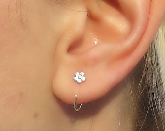Forget Me Not Sterling Silver Sleeper Earrings: Flower Huggie Hoops