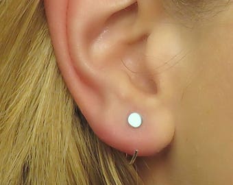 Sterling Silver Sleeper Earrings: Tiny Stud Ear Hugger Hoops