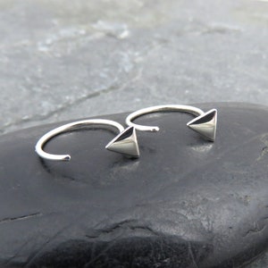 Tiny Triangle Huggie Hoop Earrings Silver Triangle Sleeper Hoops Dainty Triangle Hoop Earrings Minimalist Jewelery image 3