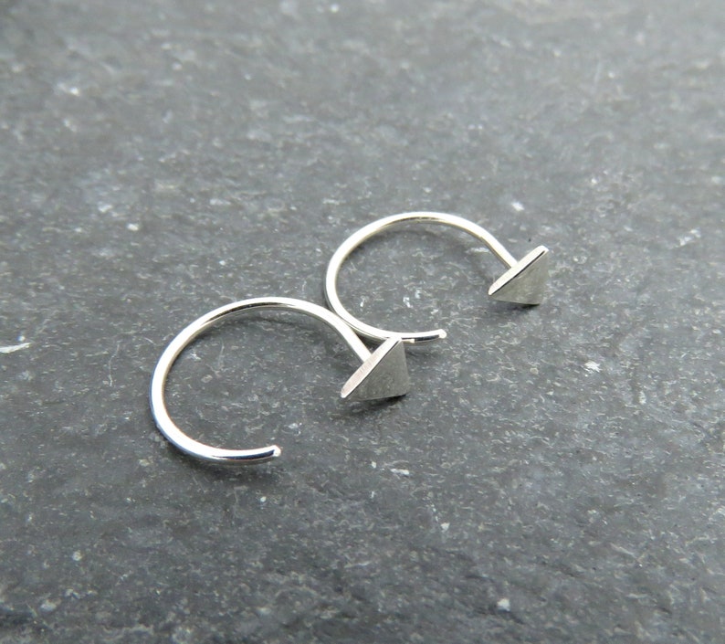 Tiny Triangle Huggie Hoop Earrings Silver Triangle Sleeper Hoops Dainty Triangle Hoop Earrings Minimalist Jewelery image 4