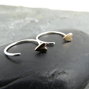 Tiny Heart Huggie Hoop Earrings Bronze Heart Sleeper Hoops Dainty Heart Hoop Earrings Valentines Gift for Her image 3