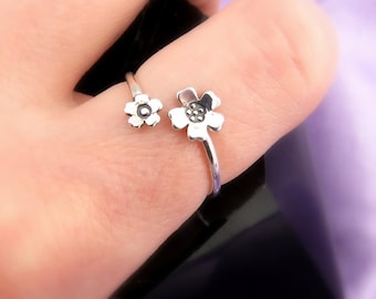 Sterling Silver Forget Me Not Ring: Adjustable Flower Jewelry